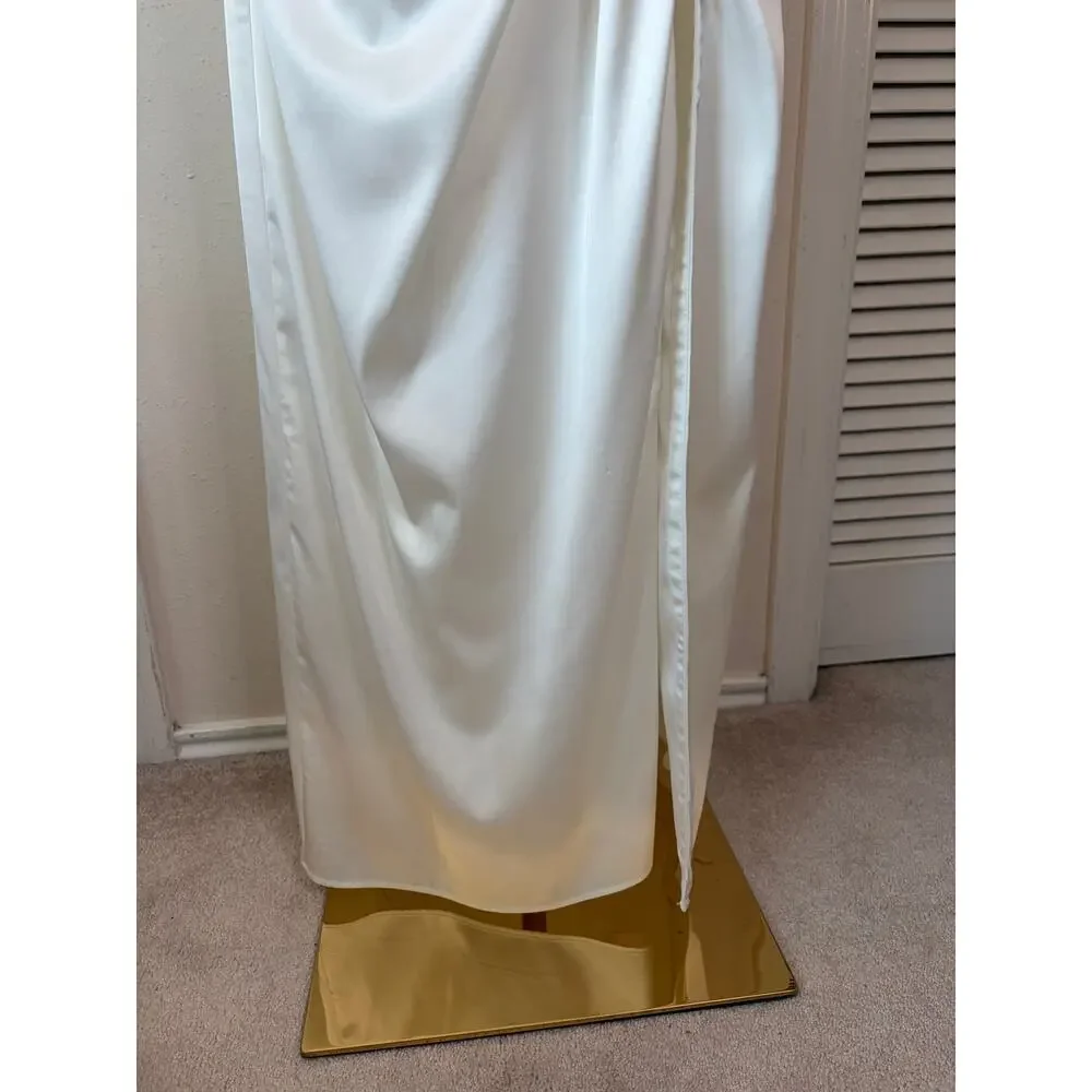 Abercrombie Draped White Satin Maxi Dress with Cutout Back Size Large